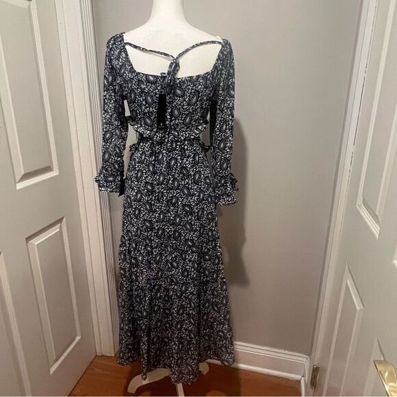 NWT Lulus Navy Blue Paisley Tiered Cutout Midi Dress women's size small - Picture 15 of 15